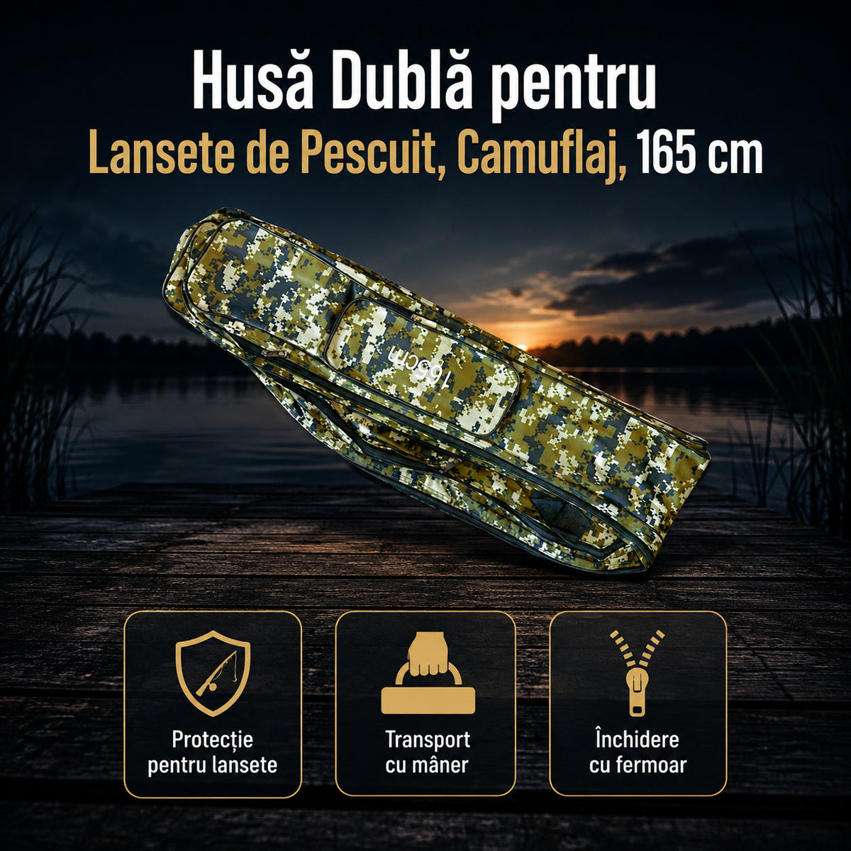 Husă Dublă pentru Lansete de Pescuit, Camuflaj, 165 cm – imagine principală promoțională
