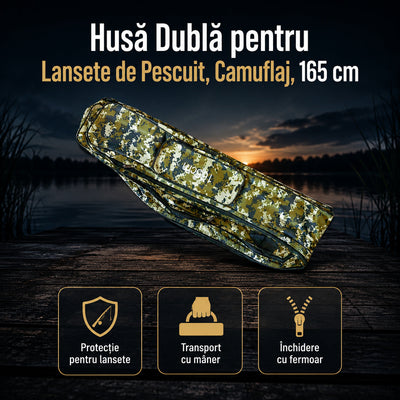 Husă Dublă pentru Lansete de Pescuit, Camuflaj, 165 cm – imagine principală promoțională