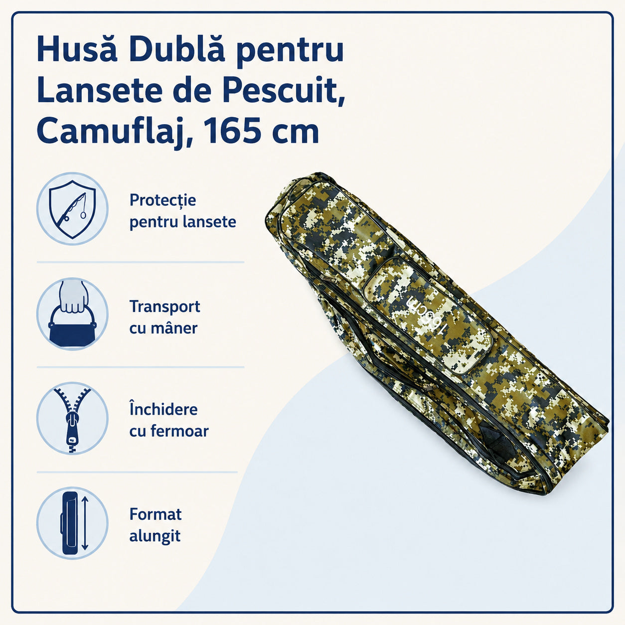 Husă Dublă pentru Lansete de Pescuit, Camuflaj, 165 cm – caracteristici