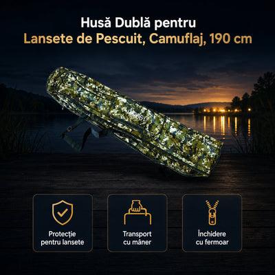 Husă Dublă pentru Lansete de Pescuit, Camuflaj, 190 cm – imagine principală promoțională