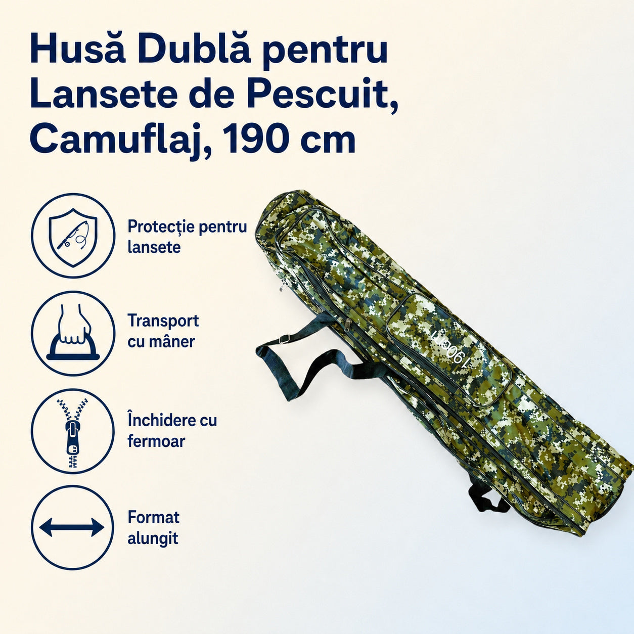 Husă Dublă pentru Lansete de Pescuit, Camuflaj, 190 cm – caracteristici