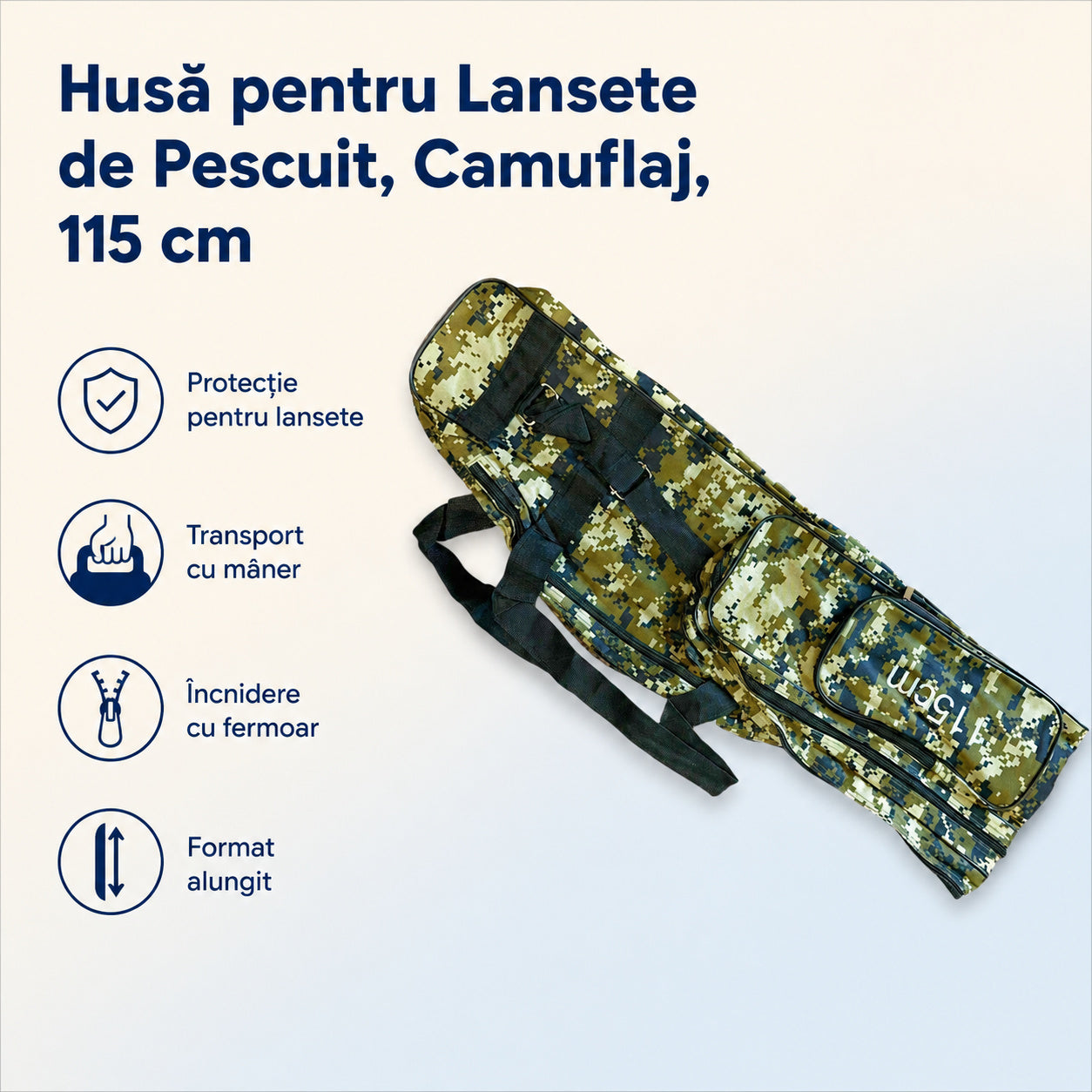 Husă pentru Lansete de Pescuit, Camuflaj, 115 cm – caracteristici