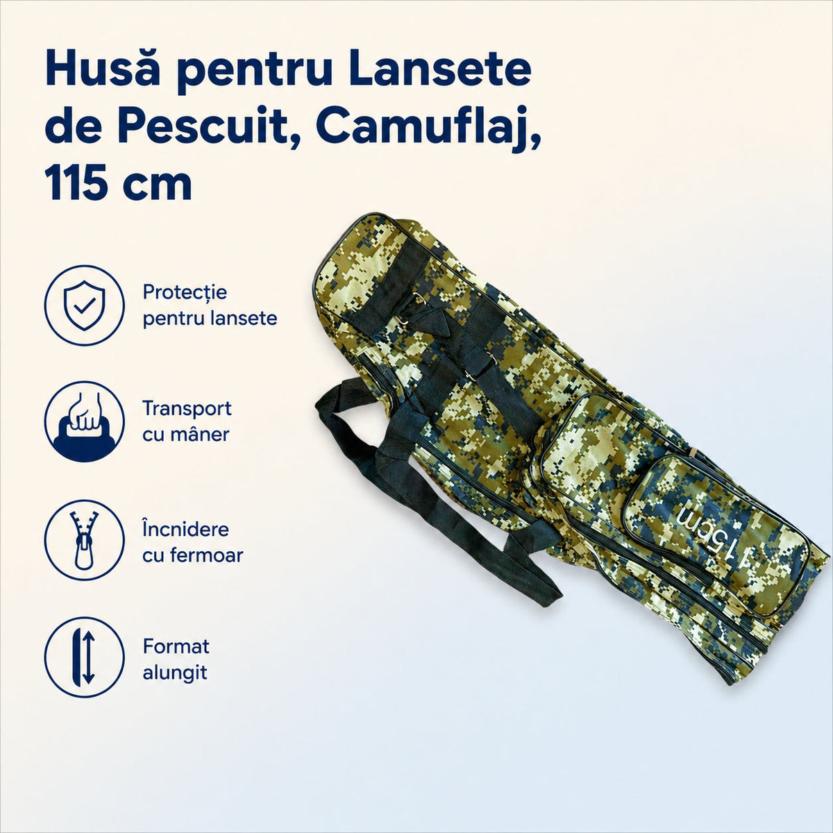Husă pentru Lansete de Pescuit, Camuflaj, 115 cm – caracteristici și beneficii
