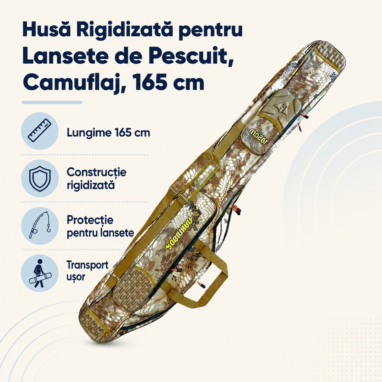 Husă Rigidizată pentru Lansete de Pescuit, Camuflaj, 165 cm – caracteristici