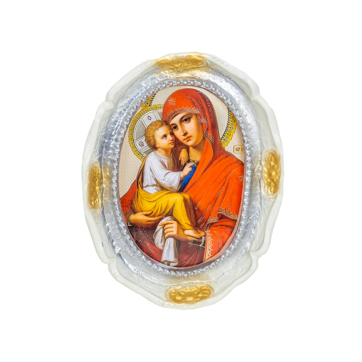 Icoana de perete Maica Domnului cu prunc, rasina, 35x27 cm, alb