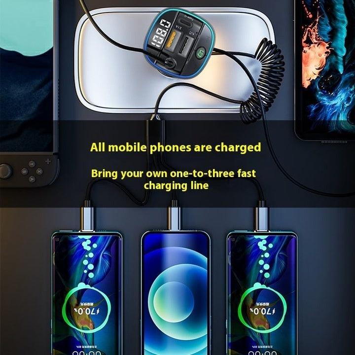 Incarcator auto USB cu LED RGB, 7 culori, Port 3 in 1, Incarcare rapida de 15 W, Model C39