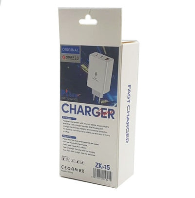 Incarcator telefon ZK-15, 65W, 2 porturi PD/Type-C + 1 port USB, incarcare rapida