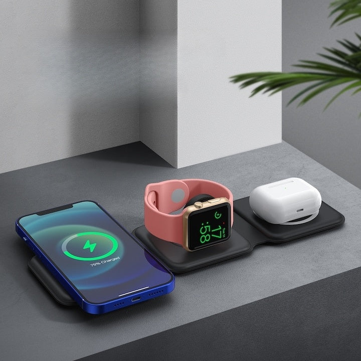 Incarcator wireless, pliabil, magnetic, functia de FastCharge, din ABS si silicon, dimensiuni 245 mm X 74.5 mm X 7.5 mm, compatibil cu Samsung, Huawei, Apple, Xiaomi, negru