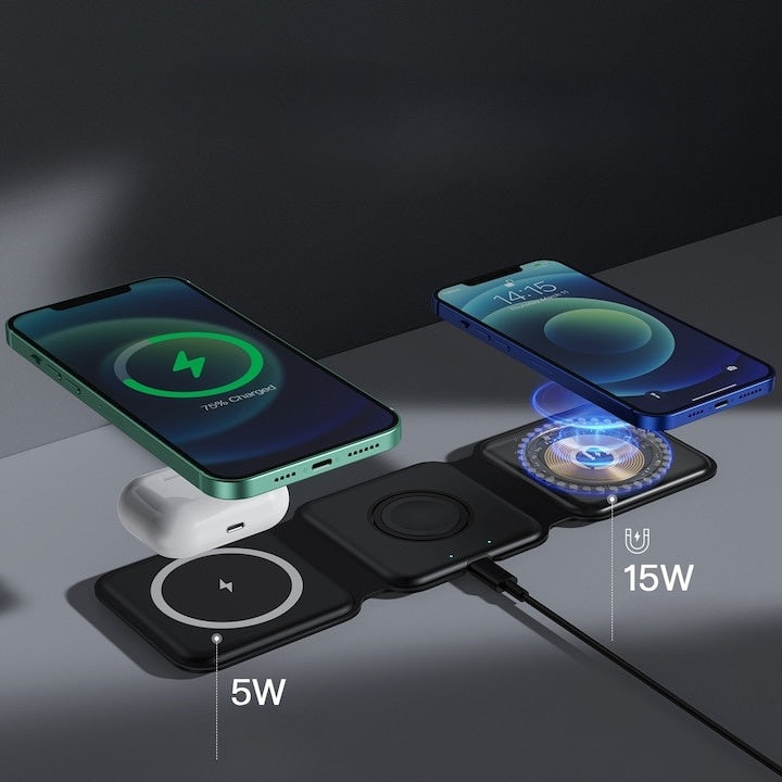Incarcator wireless, pliabil, magnetic, functia de FastCharge, din ABS si silicon, dimensiuni 245 mm X 74.5 mm X 7.5 mm, compatibil cu Samsung, Huawei, Apple, Xiaomi, negru