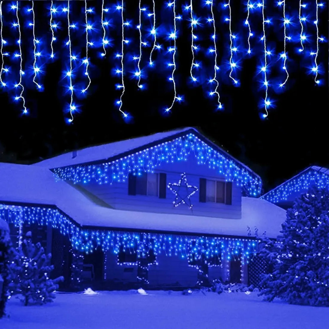 Instalație LED tip țurțuri, 200 LED-uri, 10 m, albastră – imagine 1