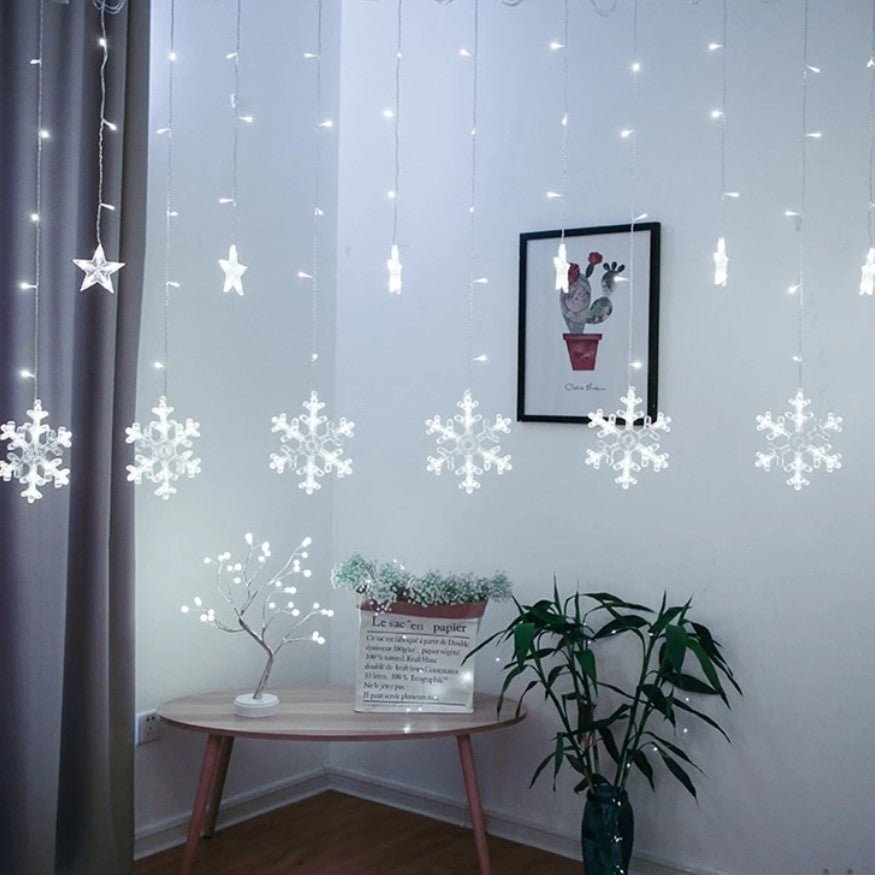 Perdea luminoasă LED, stele și fulgi de nea, 110 LED-uri, 3 × 1 m, alb rece – imagine 2
