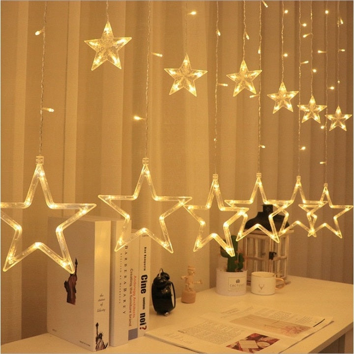 Instalatie Craciun tip perdea luminoasa, ploaie de stele, 8 moduri de iluminare, alimentare 220-240V, lungime 3,5 m, alb cald