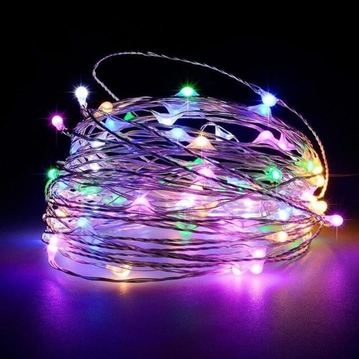 Instalatie de Craciun, cu fir de cupru, lungime 30m, cu 300 de LED-uri, 8 jocuri de lumini, tip liniar, multicolor