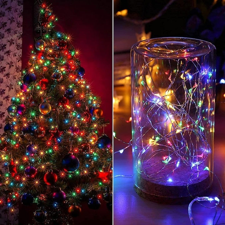 Instalatie de Craciun, cu fir de cupru, lungime 30m, cu 300 de LED-uri, 8 jocuri de lumini, tip liniar, multicolor