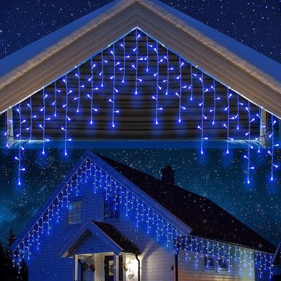 Instalatie de Craciun, curgatoare, tip turturi, cu jocuri de lumini, lungime 12m, 320 LED-uri, conectare la retea, albastru