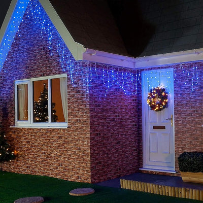 Instalatie de Craciun, curgatoare, tip turturi, cu jocuri de lumini, lungime 20m, 430 LED-uri, conectare la retea, albastru