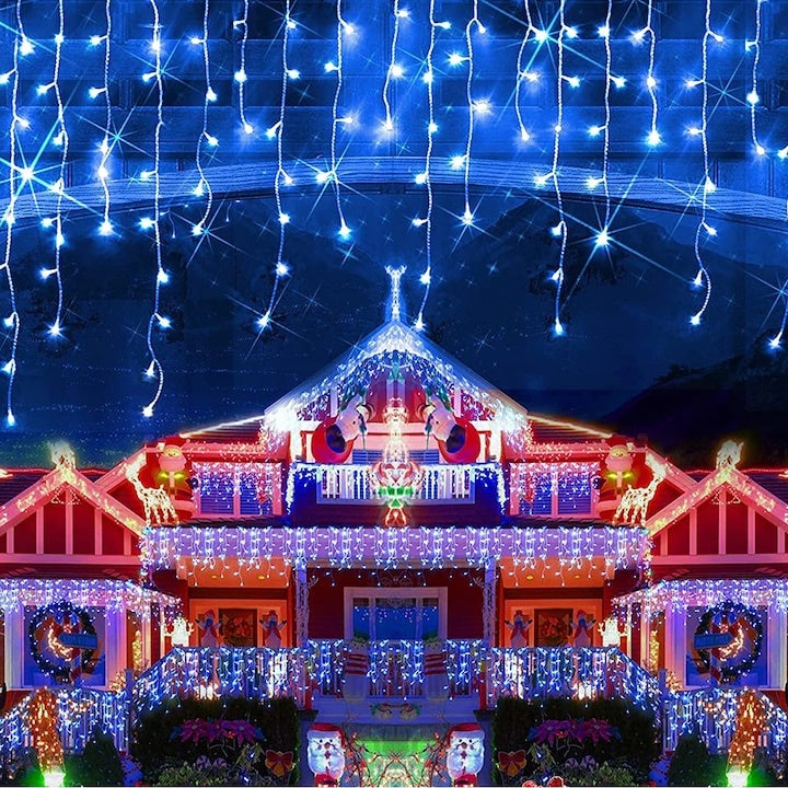 Instalatie de Craciun, curgatoare, tip turturi, cu jocuri de lumini, lungime 20m, 430 LED-uri, conectare la retea, albastru