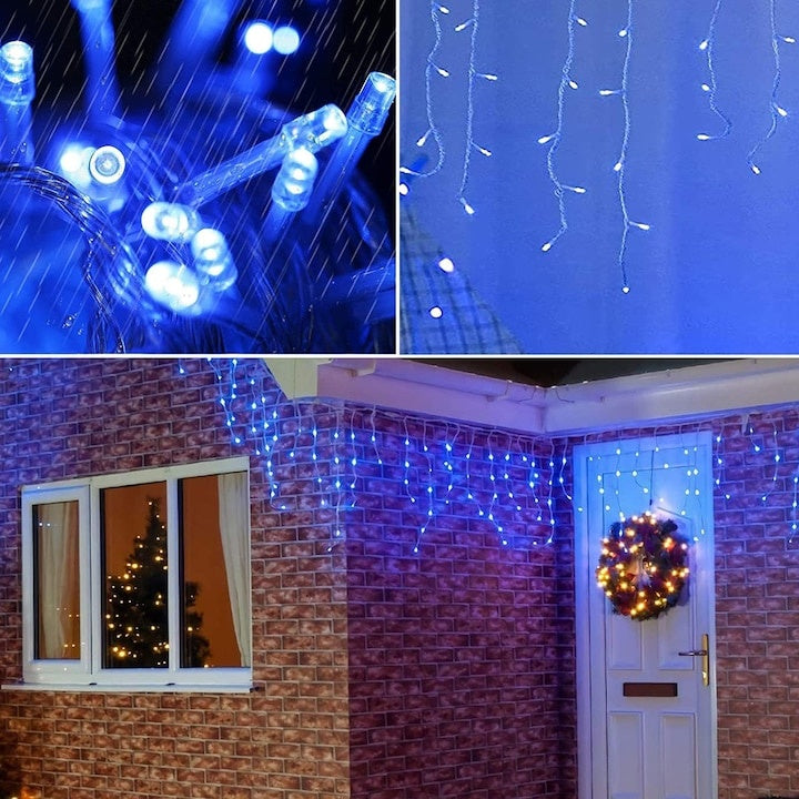 Instalatie de Craciun, curgatoare, tip turturi, cu jocuri de lumini, lungime 25m, 640 LED-uri, conectare la retea, albastru