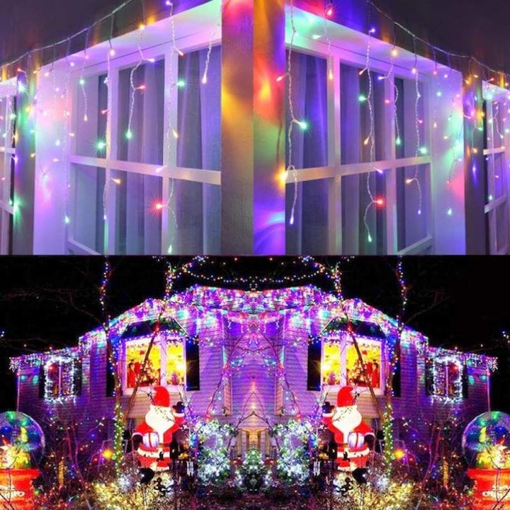 Instalatie de Craciun, curgatoare, tip turturi, cu jocuri de lumini, lungime 12m, 320 LED-uri, conectare la retea, multicolor