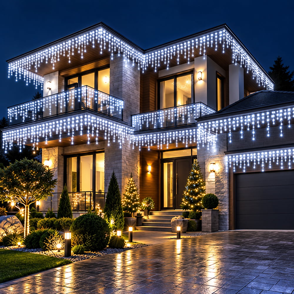 Instalație LED tip țurțuri, 500 LED-uri, 20 m, alb rece – imagine 3