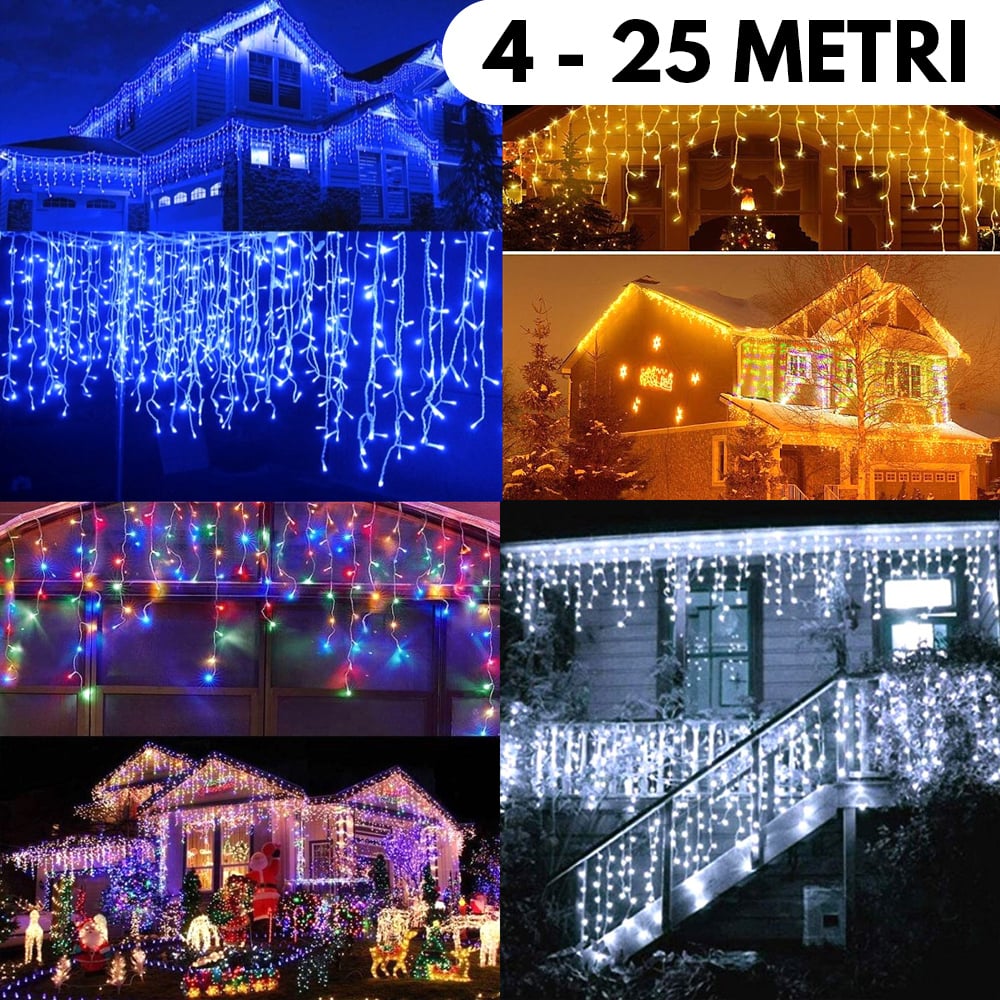 Instalație LED tip țurțuri, 500 LED-uri, 20 m, albastră – imagine 2