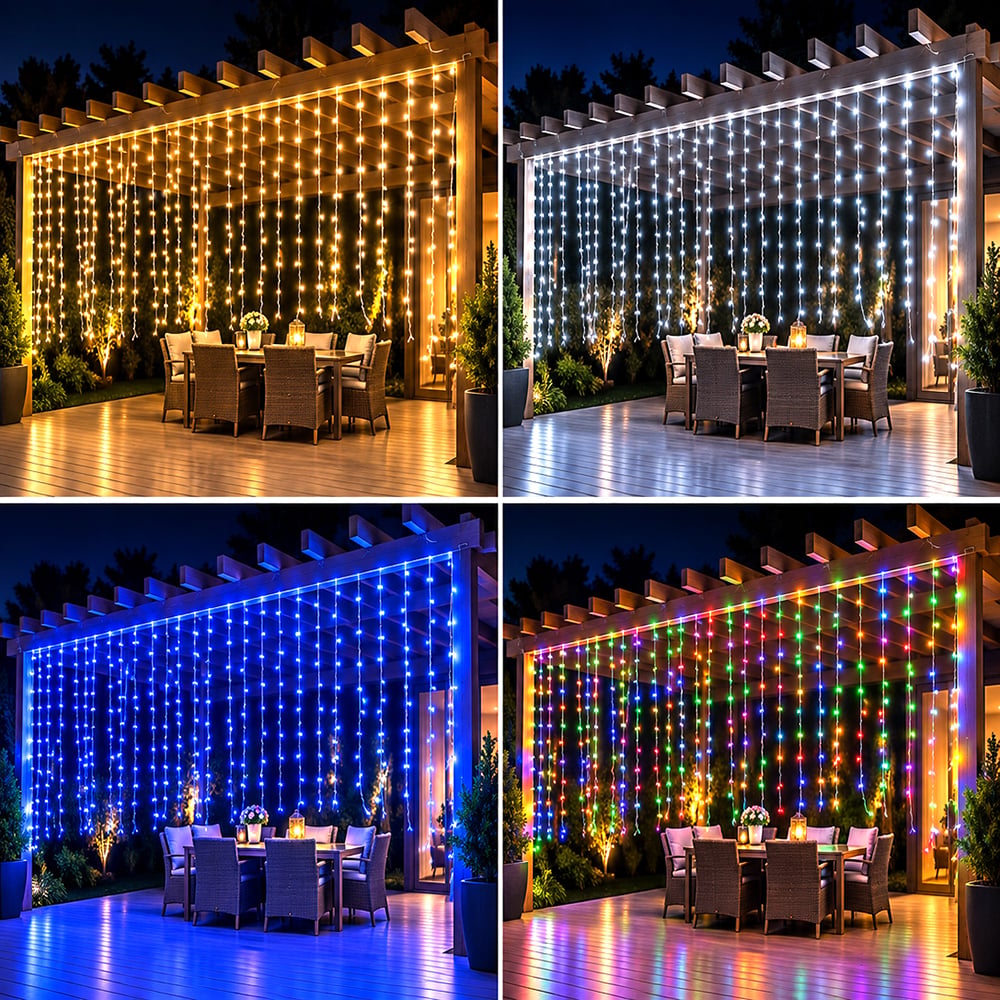 Perdea luminoasă LED, 12 × 1 m, alb rece – imagine 3