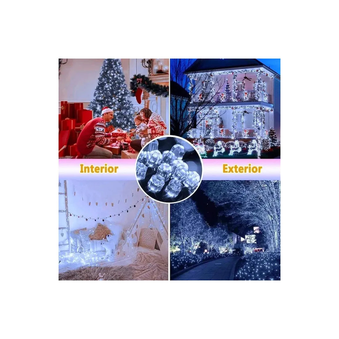 Instalație luminoasă LED tip șir, LED-uri tip diamant, 300 LED-uri, 50 m, alb rece – imagine 3