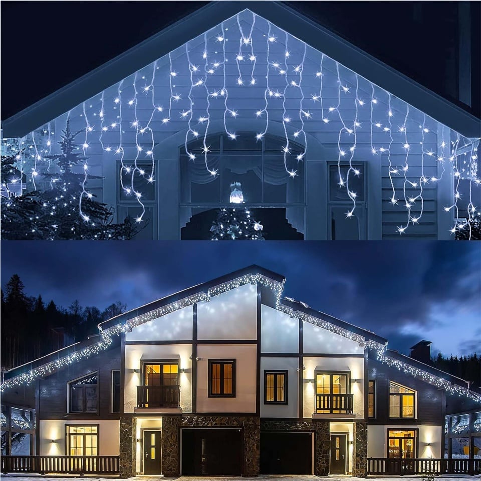 Instalație LED tip țurțuri, 240 LED-uri, 12 m, alb rece – imagine 1