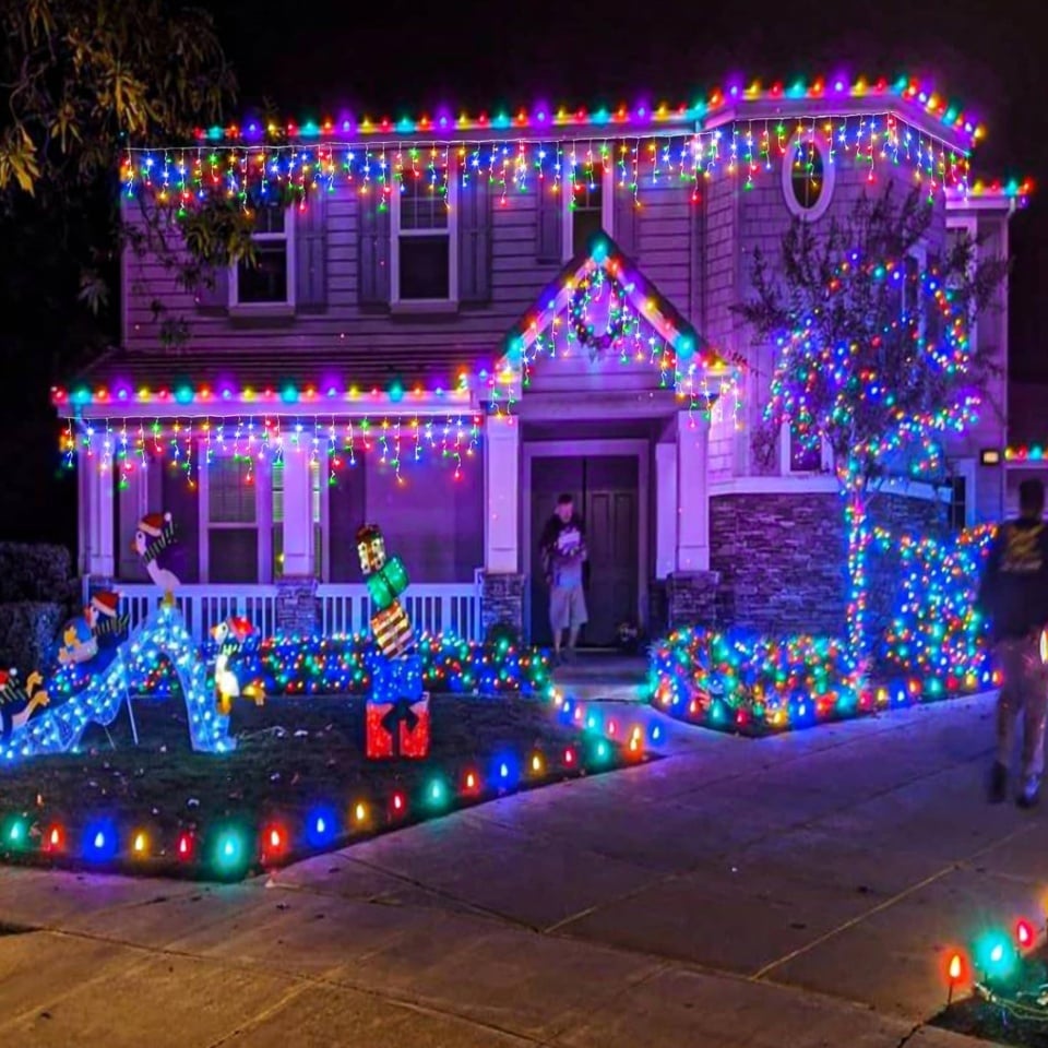 Instalație LED tip țurțuri, 240 LED-uri, 12 m, multicoloră – imagine 2
