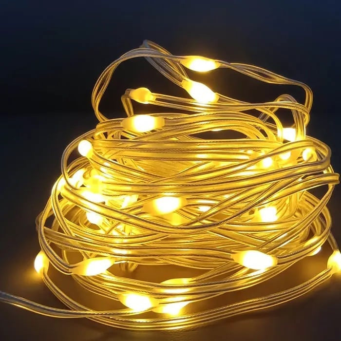 Instalatie LED Fairy 20m, 5V DC, lumina amber, IP65, cu telecomanda, rezistenta la apa