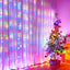 Instalatie luminoasa pentru Craciun, tip perdea, dimensiuni 3X3 m, cu 300 de LED-uri, cu telecomanda si carlige de prindere, multicolor