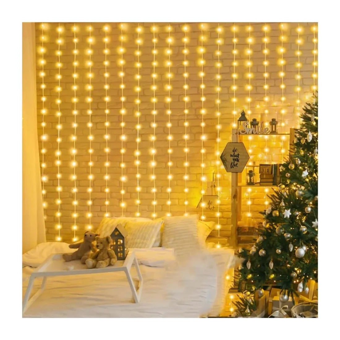 Perdea luminoasă LED, 390 LED-uri, 3 × 3 m, alb cald – imagine 1