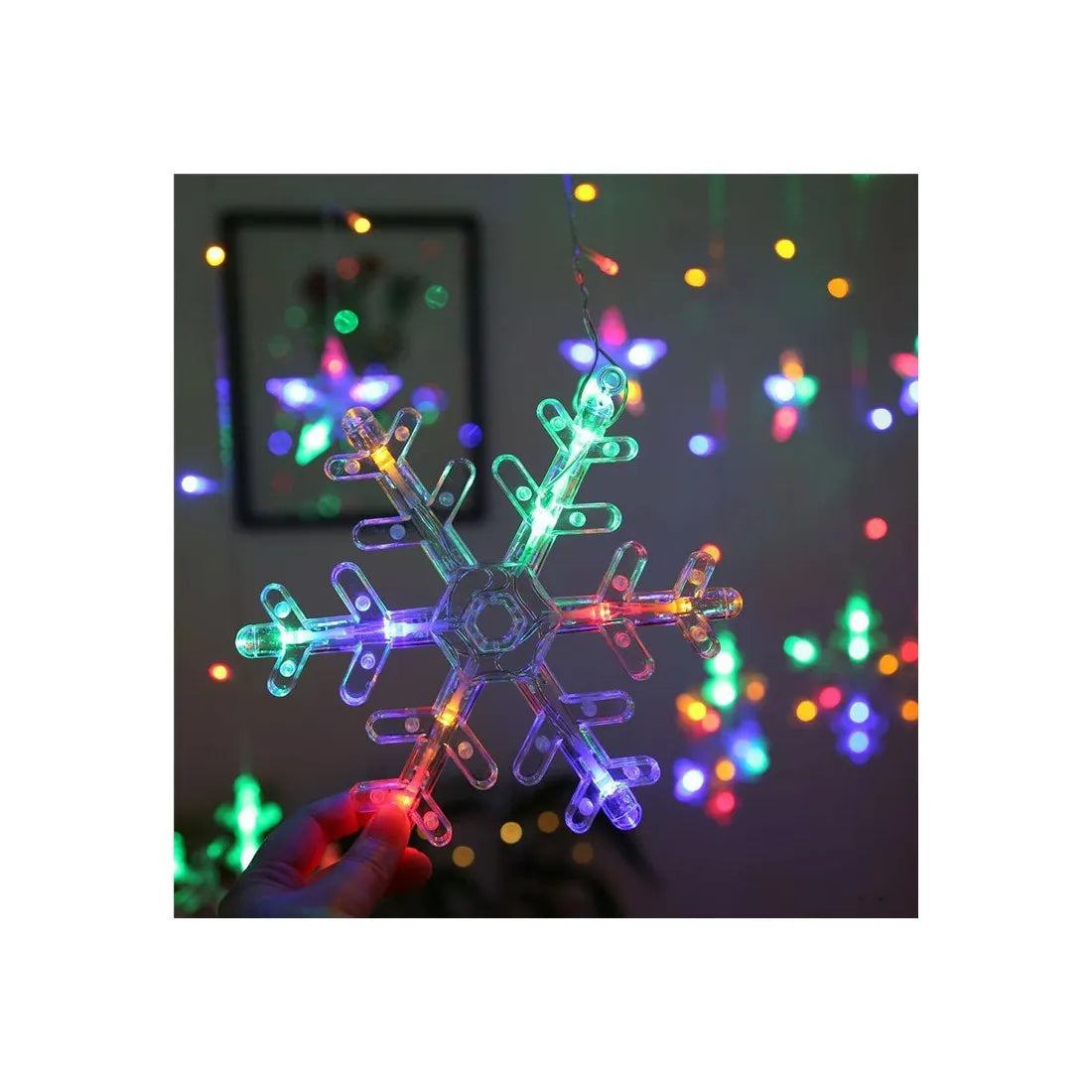 Perdea luminoasă LED, stele și fulgi de nea, 95 LED-uri, 3 × 1 m, multicoloră – imagine 2