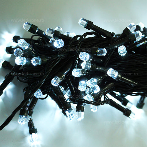 Instalație luminoasă LED tip șir, LED-uri tip diamant, 200 LED-uri, 20 m, alb rece – imagine 1