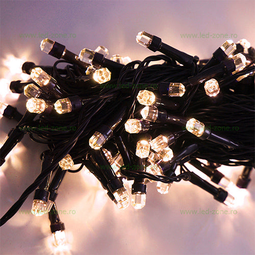 Instalație luminoasă LED tip șir, LED-uri tip diamant, 100 LED-uri, 10 m, alb cald – imagine 1