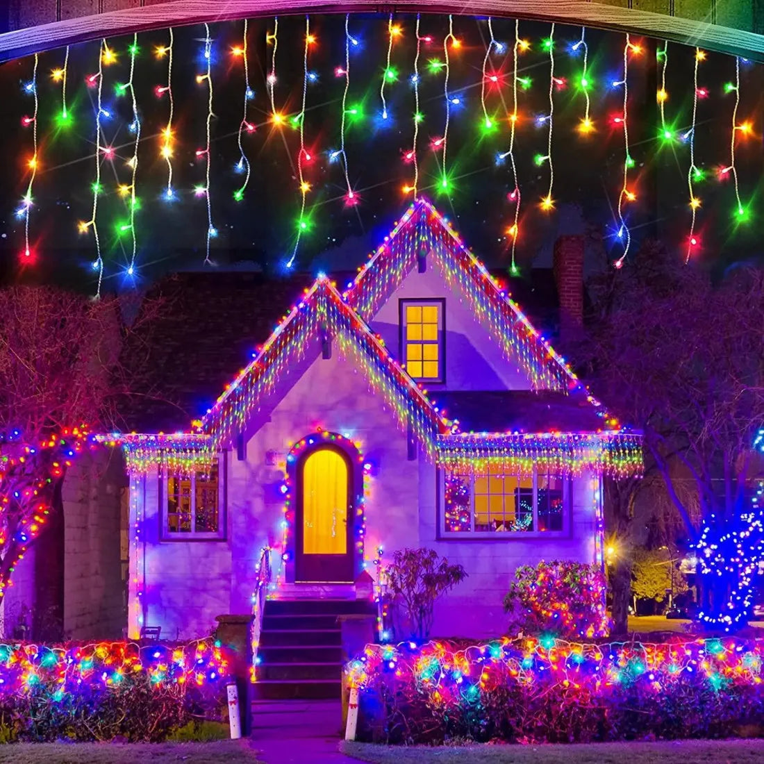 Instalație LED tip țurțuri, 300 LED-uri, 15 m, multicoloră – imagine 1