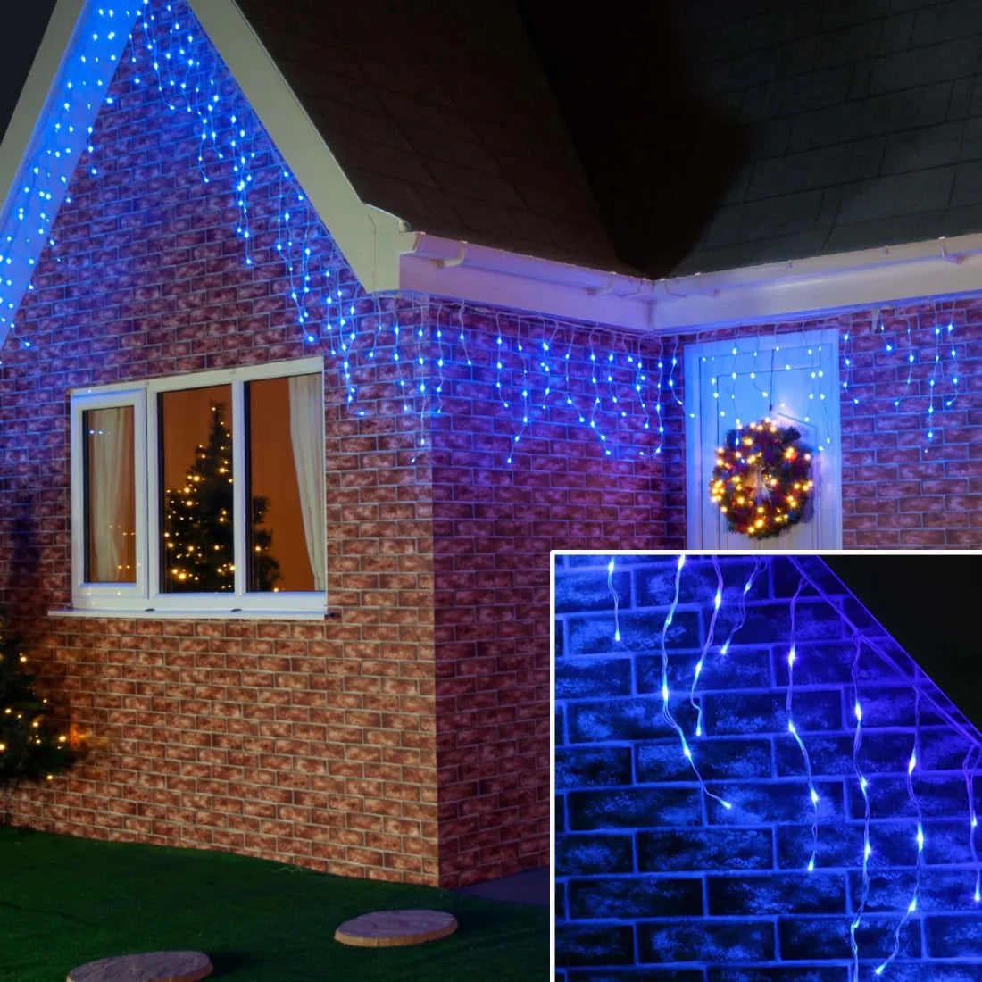 Instalație LED tip țurțuri, 300 LED-uri, 15 m, albastră – imagine 2