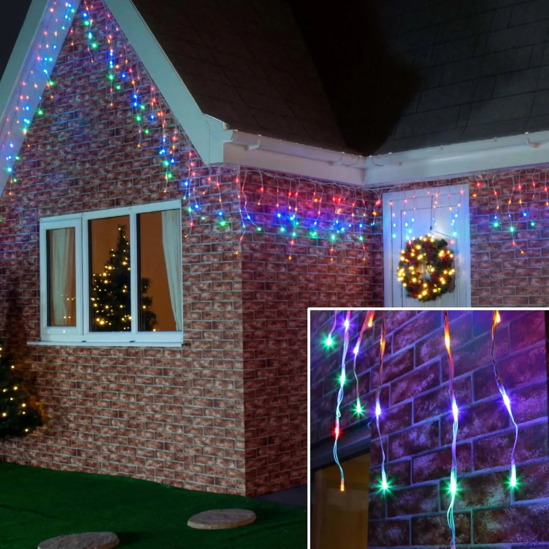 Instalație LED tip țurțuri, 300 LED-uri, 15 m, multicoloră – imagine 2