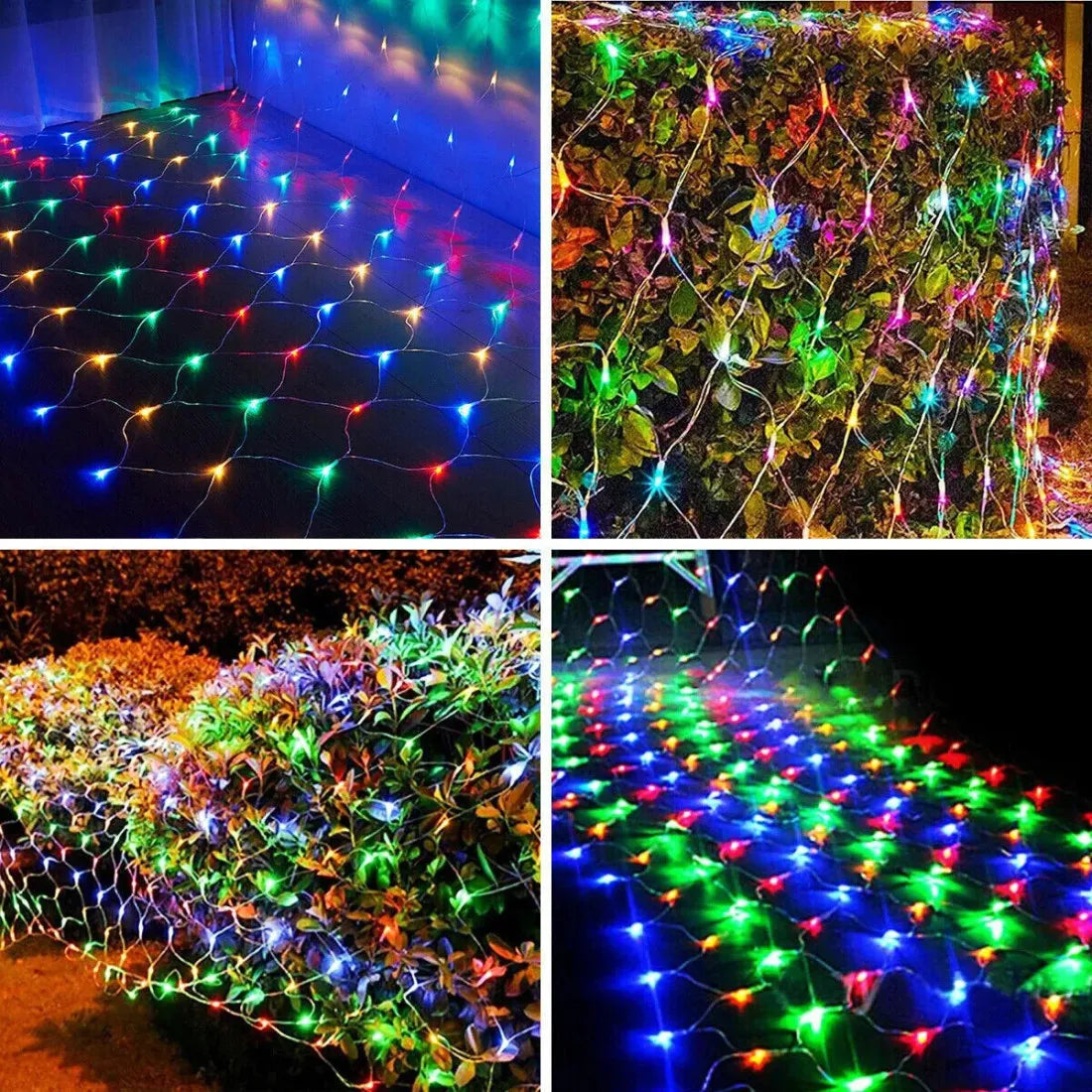 Instalație luminoasă LED tip plasă, 3 × 3 m, multicoloră – imagine 1