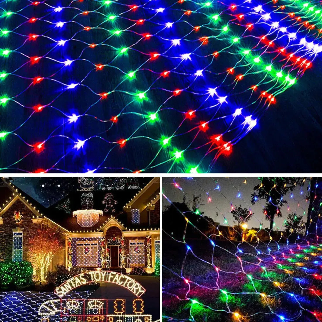 Instalație luminoasă LED tip plasă, 3 × 3 m, multicoloră – imagine 2