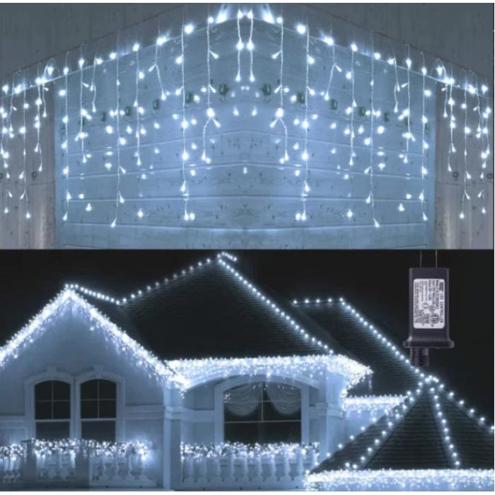 Instalație LED tip țurțuri, 300 LED-uri, 12 m, alb rece – imagine 1