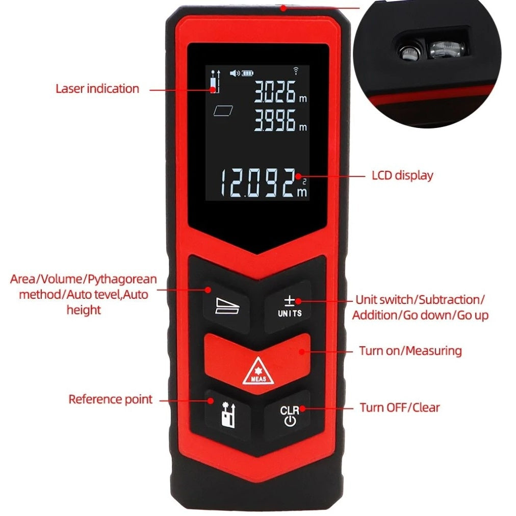 Instrument de masurare a distantei, cu laser, interval de masurare 0,05-80m, precizie de masurare ±1,5mm, negru