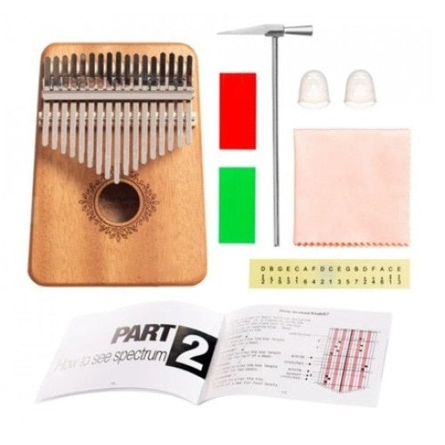Instrument muzical FOXMAG24 din lemn, Kalimba, 17 note, accesorii, culoare lemn natur