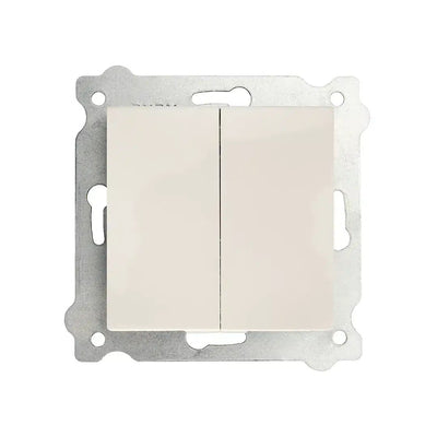 Intrerupator dublu alb 10A, 250V, dimensiuni 7.5x7.5 cm