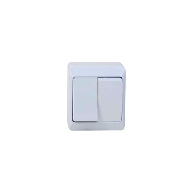 Intrerupator dublu alb, 10A/250V, grad protectie IP44, dimensiuni 65x75x50 mm