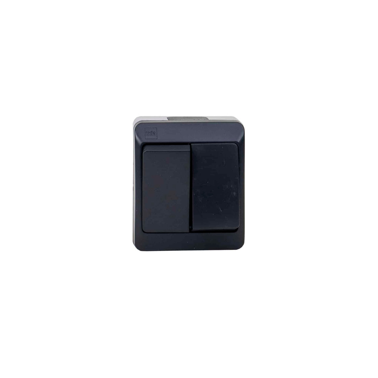Intrerupator dublu alb-negru 10A 250V IP44, dimensiuni 65x75x50 mm