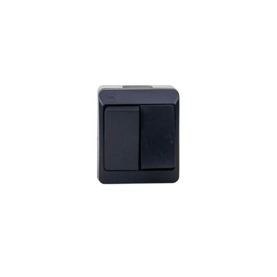 Intrerupator dublu alb-negru 10A 250V IP44, dimensiuni 65x75x50 mm