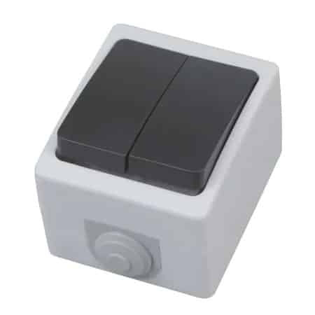Intrerupator dublu aplicat 10A 250V IP54, montaj la suprafata, gri-negru