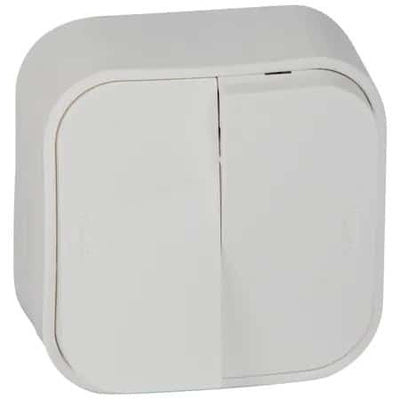 Intrerupator dublu aplicat Eva 10A 250V, culoare alb, dimensiuni compacte