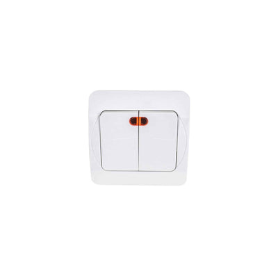 Intrerupator dublu cu led, 10A, 250V, dimensiuni 80x80x35 mm, culoare alb